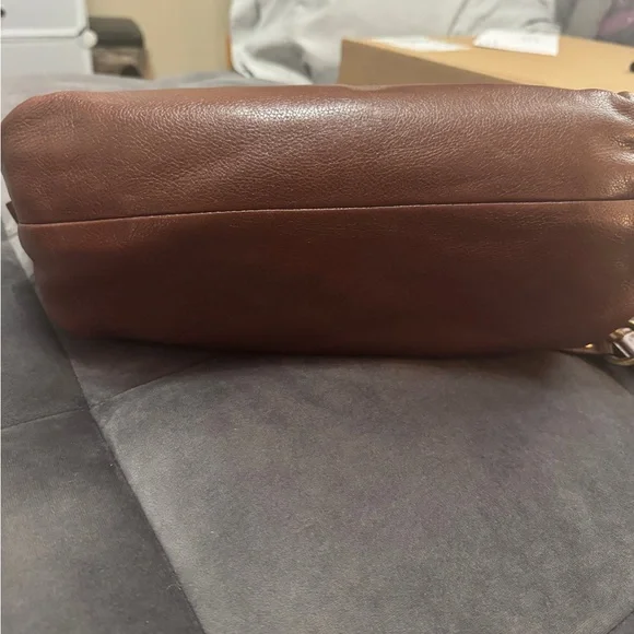 Coach Rich Brown Leather Shoulder Bag with Gold Accents